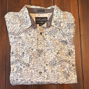 Cody James Authentic Western Apparel Blue Paisley Pearl Snap Shirt Men’s Size L
